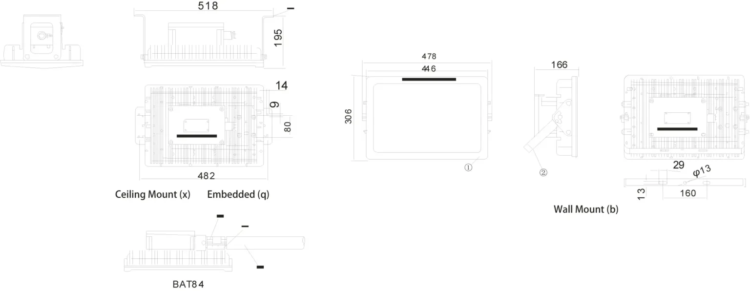 BAT84 Series Explosion Proof LED Floodlight for hazardous areas, Ex d IIC industrial lighting with bracket mounting