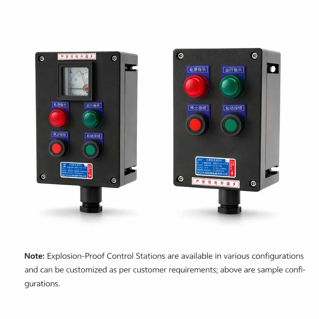 LBZ8050 Explosion-Proof & Corrosion-Resistant Control Station with indicator lights, push buttons and ammeter, suitable for hazardous industrial environments