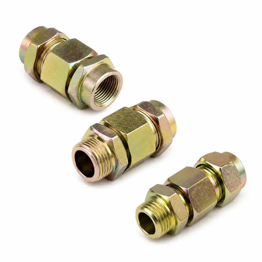 BHJ explosion-proof union fitting for hazardous areas. Carbon steel or stainless steel, Ex d IIC protection, suitable for industrial conduit connections